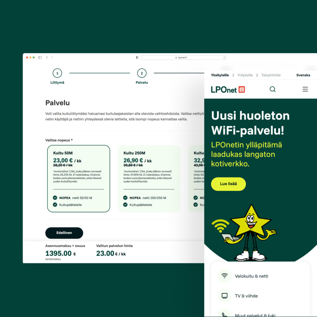 Paikallisen operaattorin kotisivut ja tilausprosessi kotisivut mockup