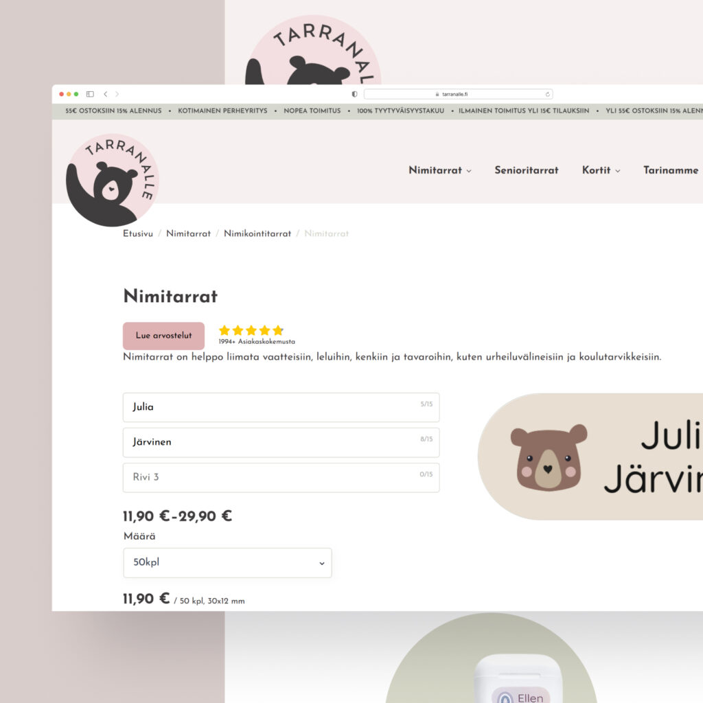 Tarranalle – Vaatetarrat näppärästi kotimaisesta verkkokaupasta kotisivut mockup