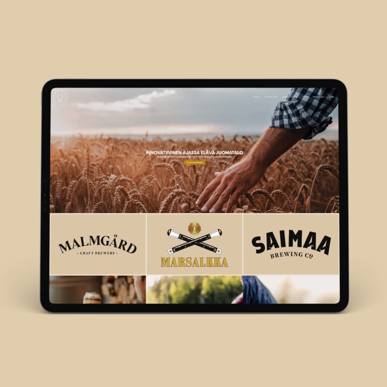 MBH Breweries – Innovatiivisen juomatalon brändiuudistuksen ja verkkopalvelun suunnittelu ja toteutus kotisivut mockup