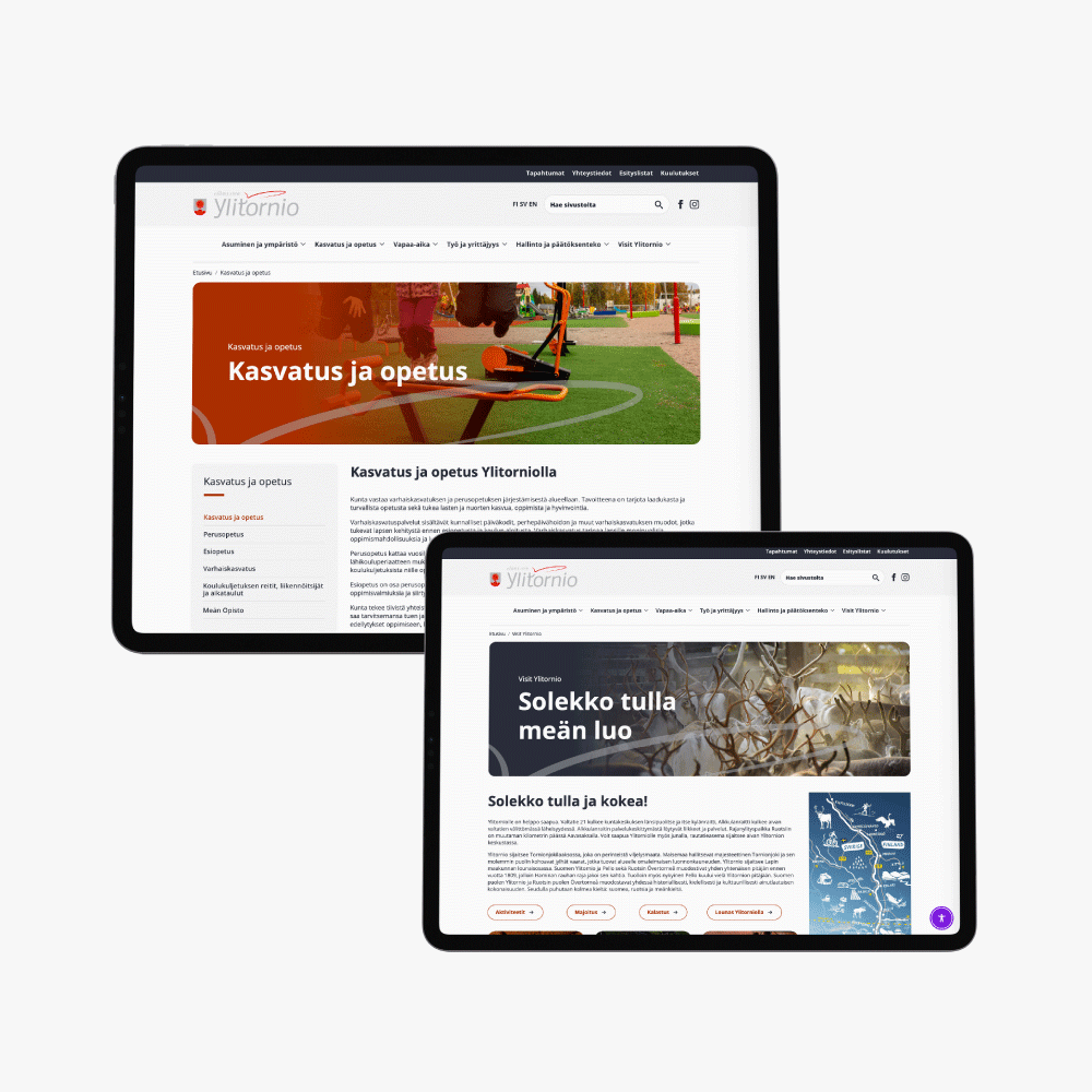 Ylitornion kunnan verkkosivuston uudistus kotisivut mockup