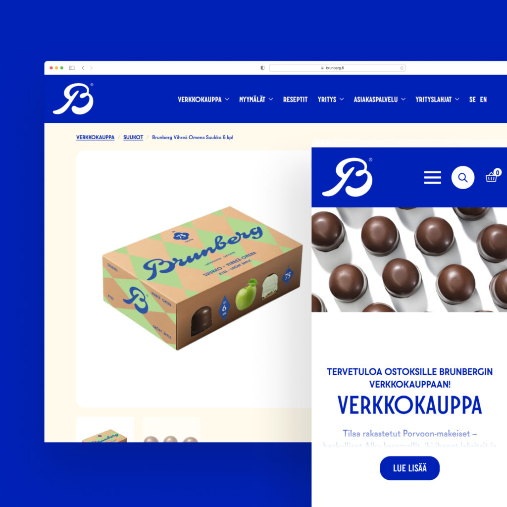 Makeistehtaan verkkokauppa brändin mukaiseksi kotisivut mockup